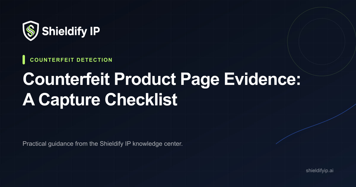 Counterfeit product listing evidence capture checklist